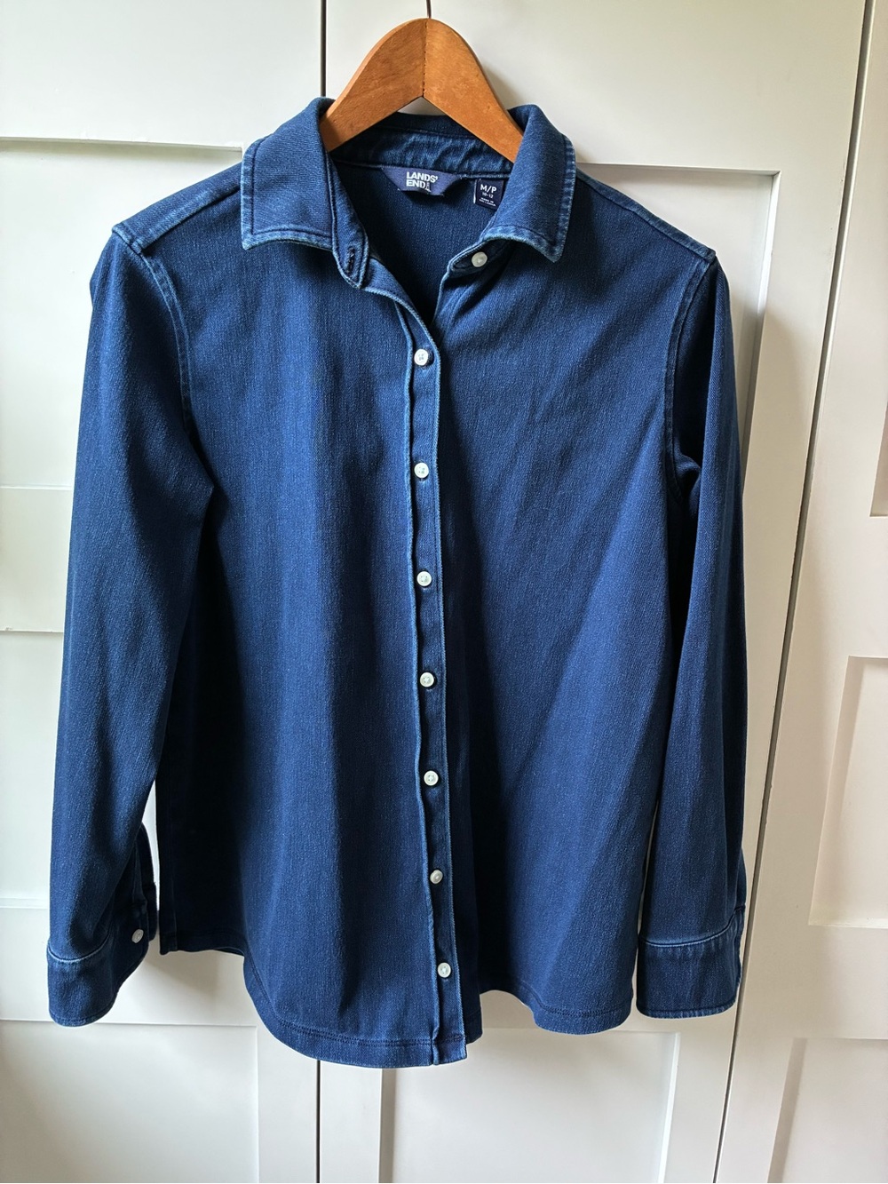 Lands' End Dark Indigo Stretch Denim Button Up Shirt
